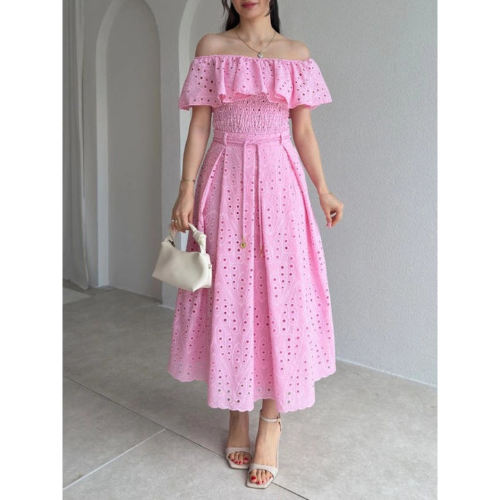 Off Shoulder Cutout Ruffle Skirt Set
