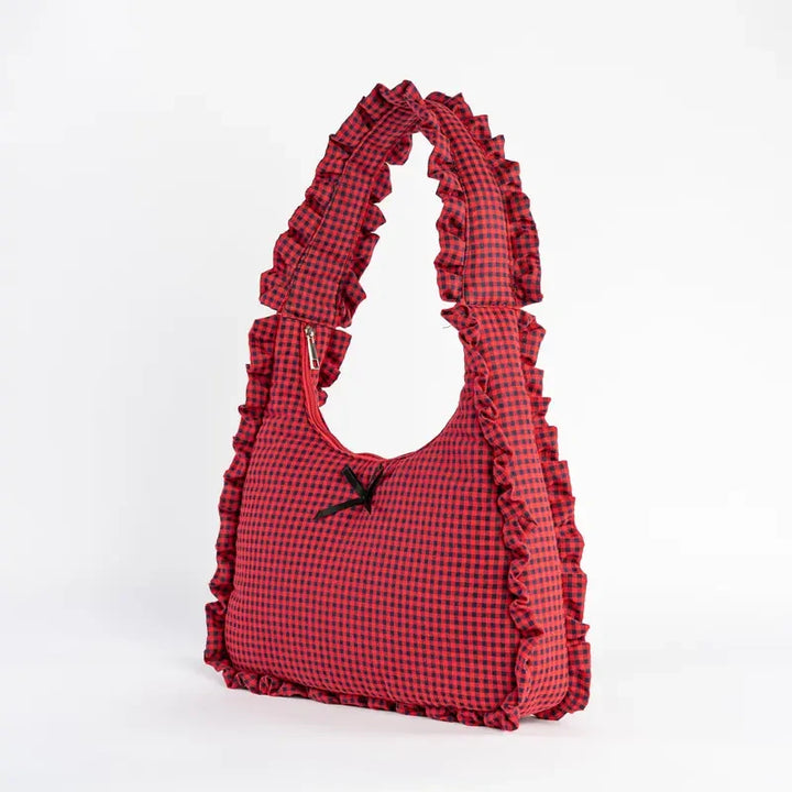 Gingham Bow Ruffle Shoulder Bag