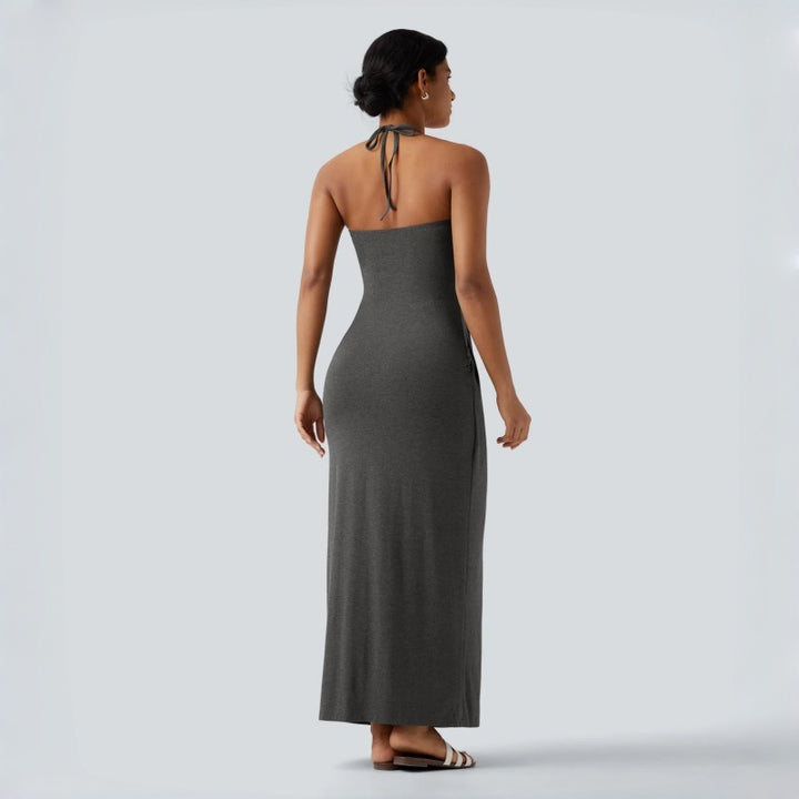 Backless Halter Tie Pocket Maxi Dress