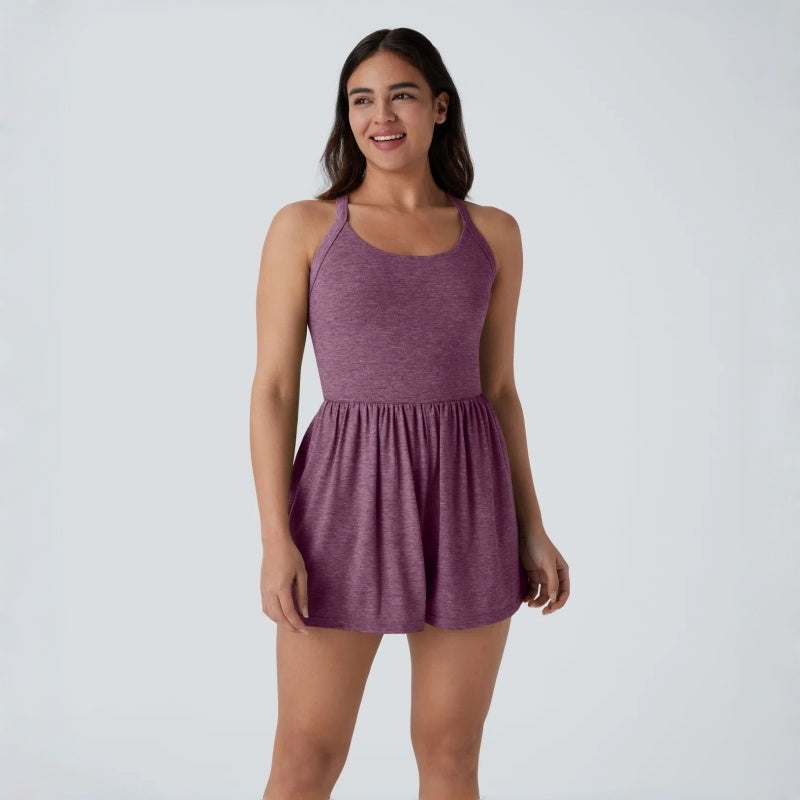 Backless Tie Pocket Romper Dress