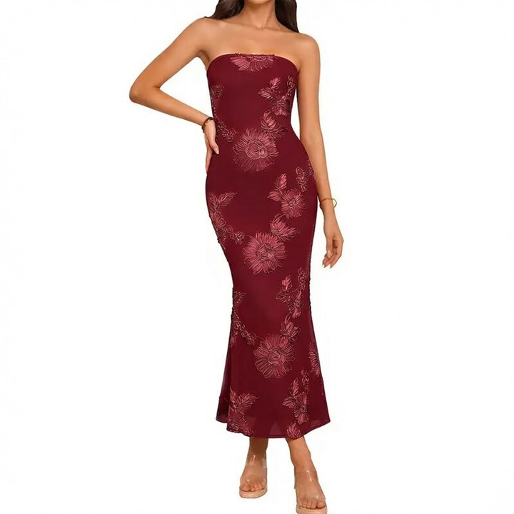 Strapless Floral Bodycon Maxi Dress