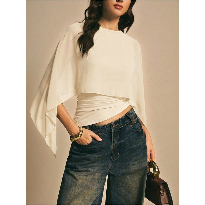 Elegant Cape Sleeve Chiffon Top