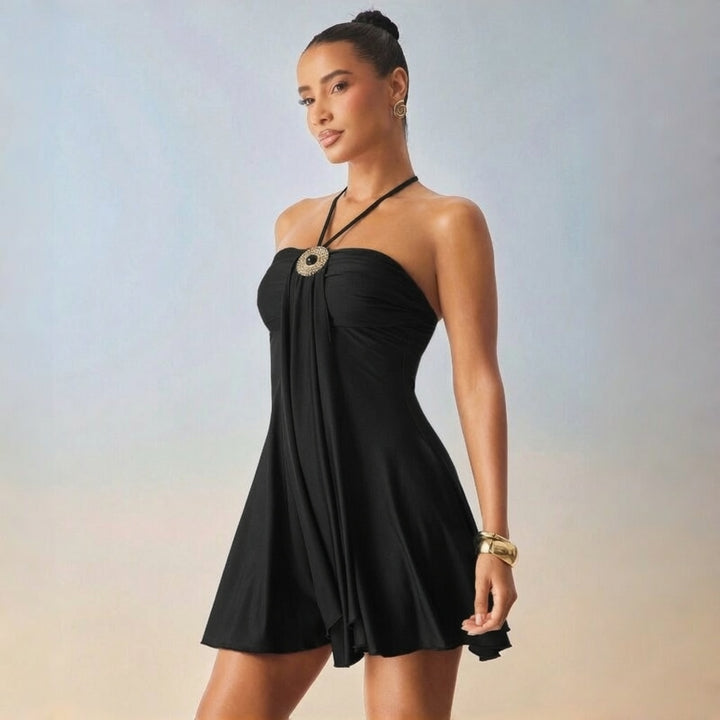 Solid Tie Halter Bandeau Mini Dress