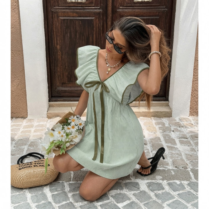 V Neck Flutter Sleeve Mini Dress