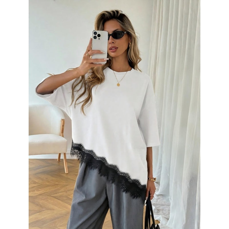 Lace Trim Asymmetrical Tee