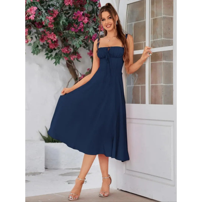 Corset Tie Front Slit Cami Dress