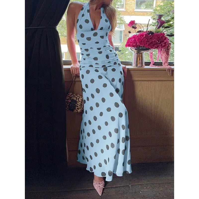 Elegant Halter Polka Dot Dress