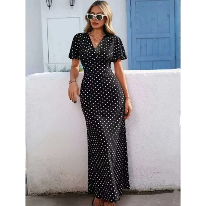 V Neck Polka Dot Mermaid Maxi Dress