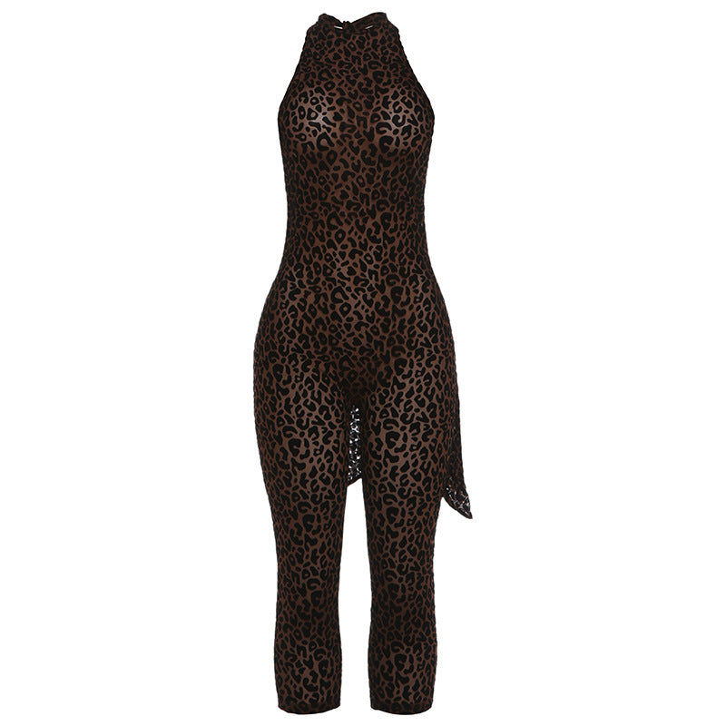 Leopard Print Backless Bodycon Jumpsuit