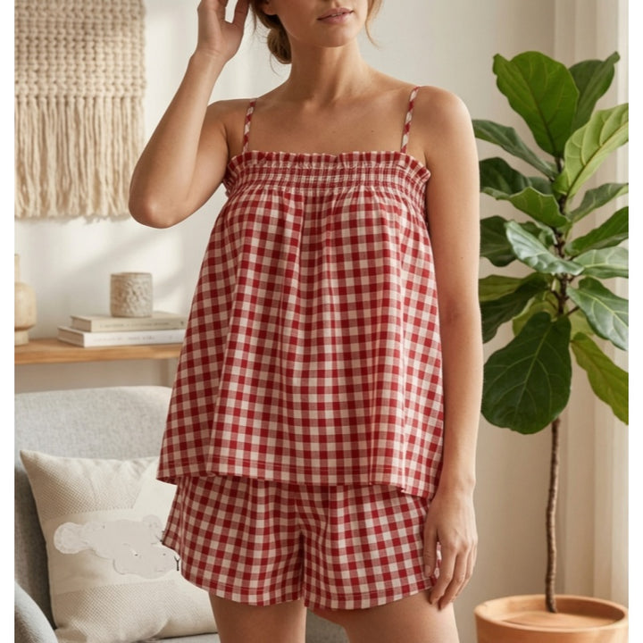 Gingham Ruffle Cami Shorts Set