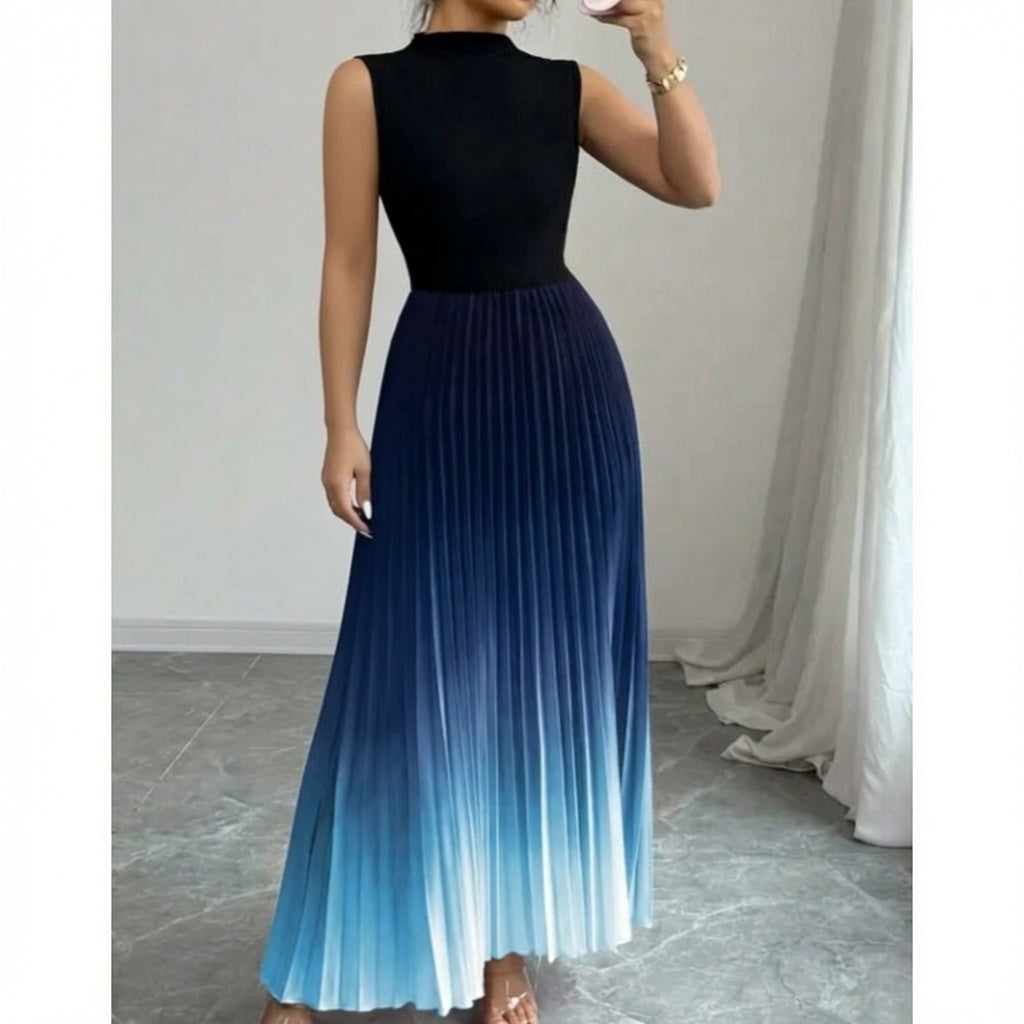 Sleeveless Ombre Pleated Maxi Dress