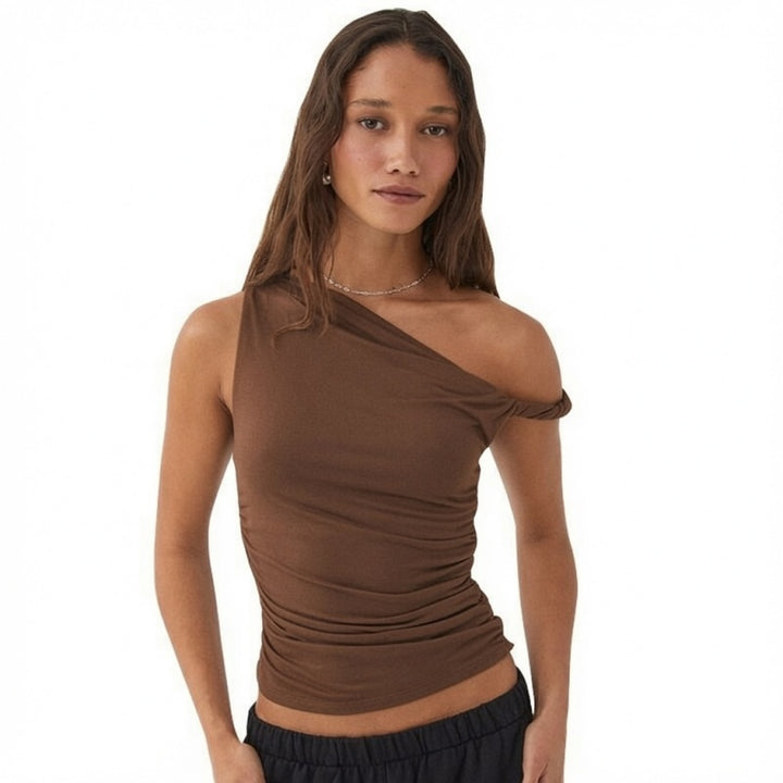 Ruched Asymmetrical Shoulder Top
