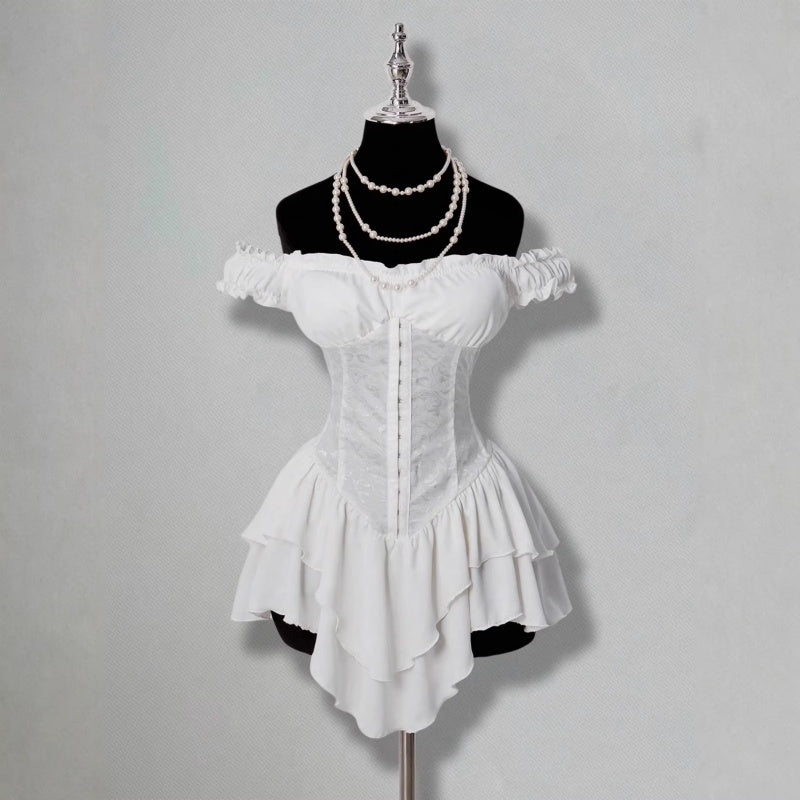 Off Shoulder Ruffle Chiffon Mini Dress