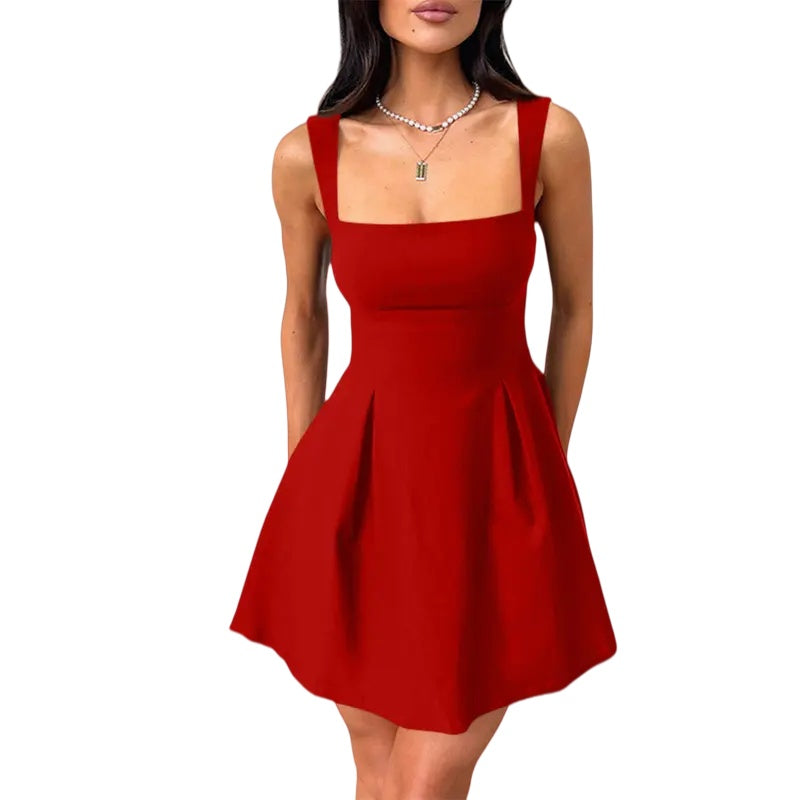 Square Neck Bow A Line Mini Dress