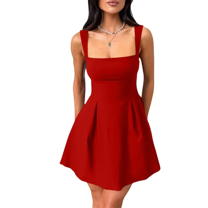 Square Neck Bow A Line Mini Dress