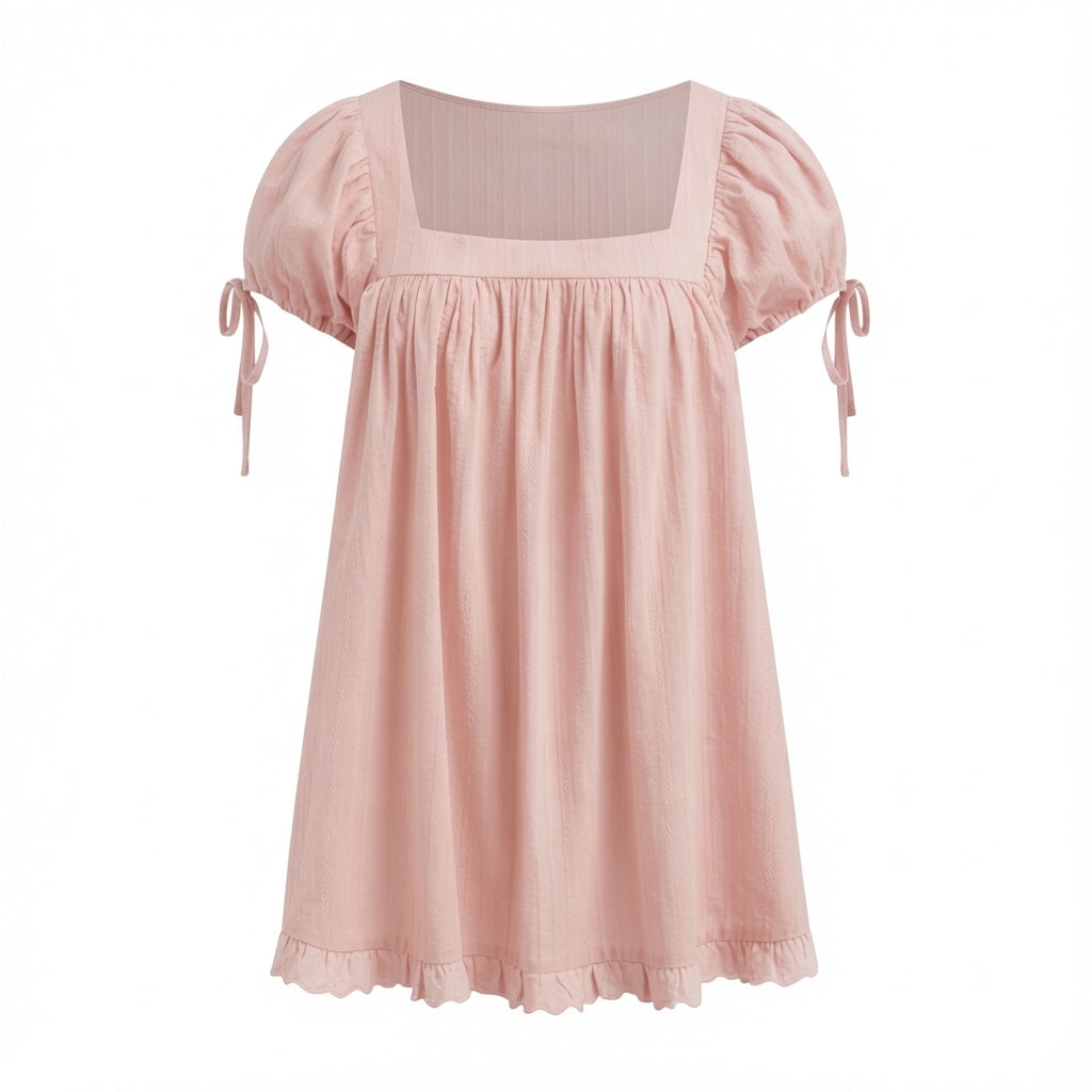 Square Neck Ruffle Tie Babydoll Top