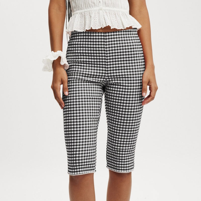 Checked Wide Leg Capri Pants Women