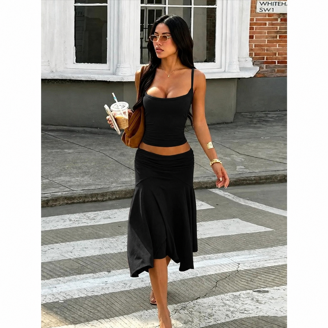 Halter Crop Top Pleated Skirt Set