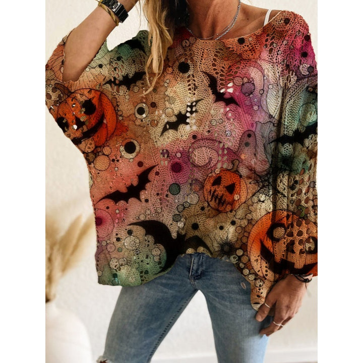 Halloween Bat Pumpkin Knit Top
