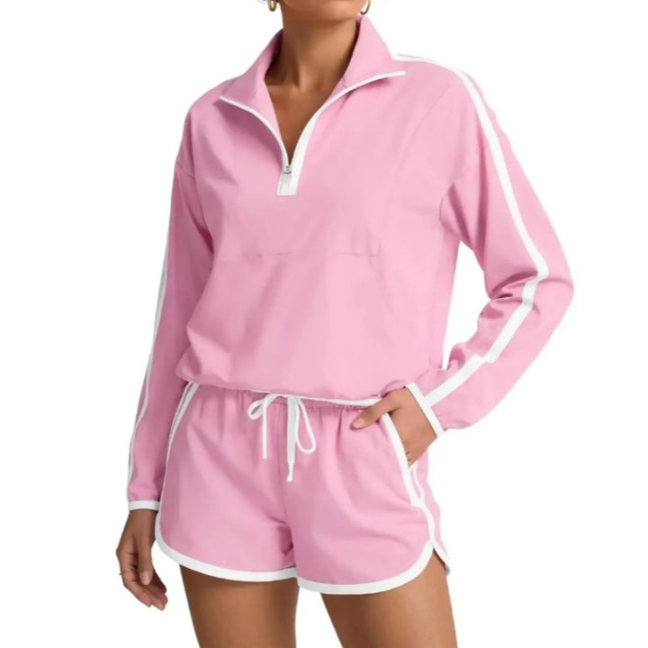 Half Zip Casual Shorts Set