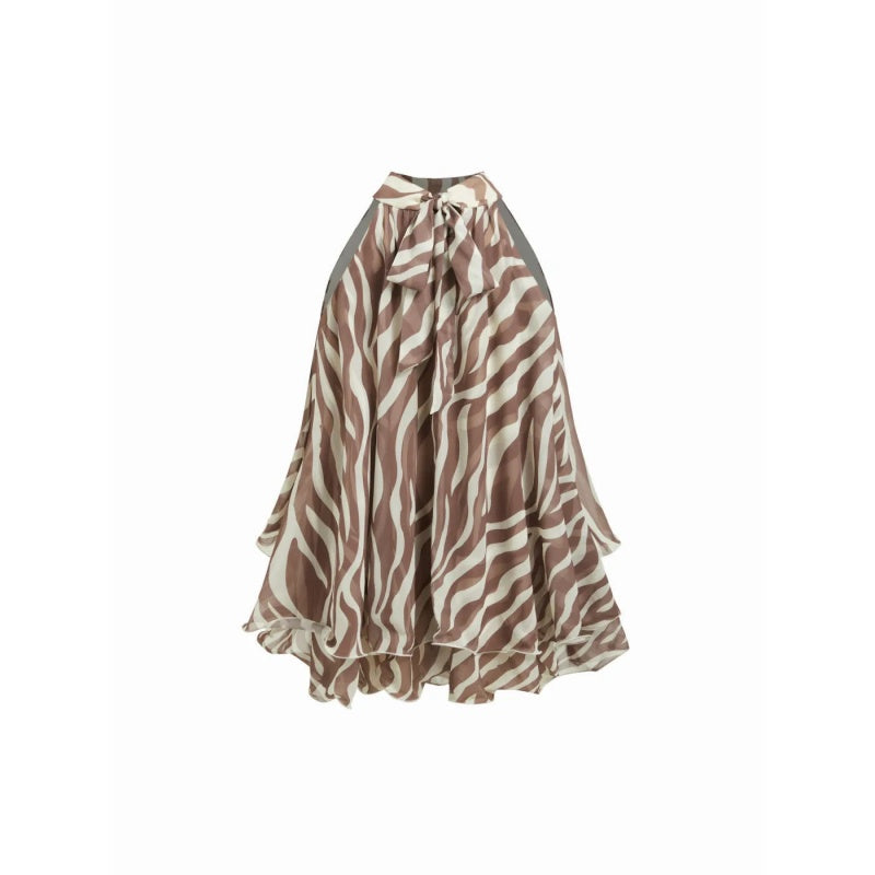 French Halter Flowy Chiffon Blouse