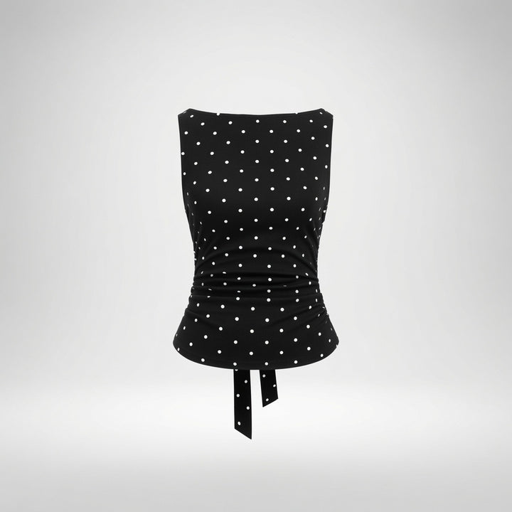 Polka Dot Ruched Back Tie Tank Top