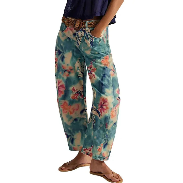 Vintage Print Wide Leg Pants