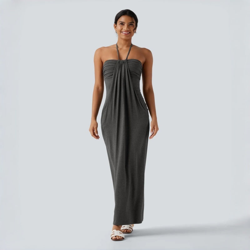 Backless Halter Tie Pocket Maxi Dress