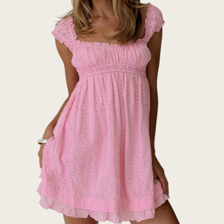 Embroidered Babydoll Mini Dress