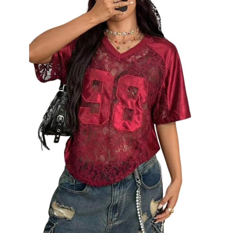 Y2K Lace Number Jersey Tee