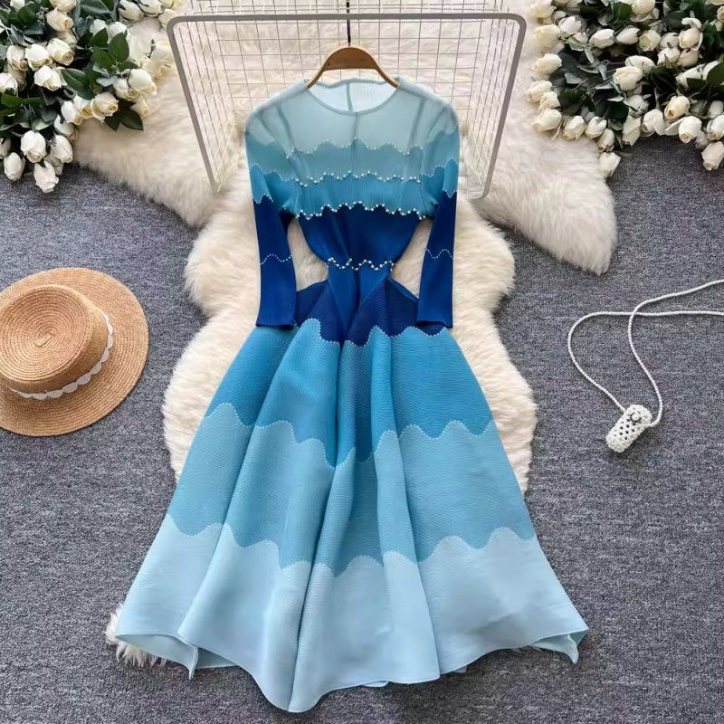 Pleated Ombre Bounce Midi Dress