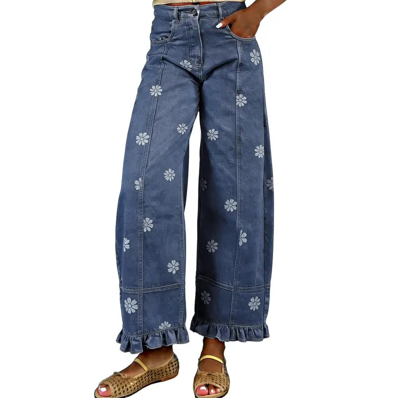 Floral Barrel Wide Leg Jeans