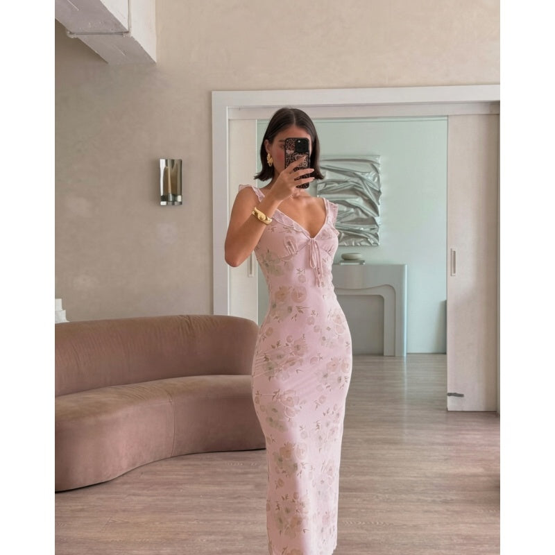 Floral Ruffle Bodycon Maxi Dress