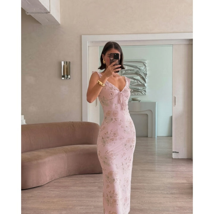 Floral Ruffle Bodycon Maxi Dress