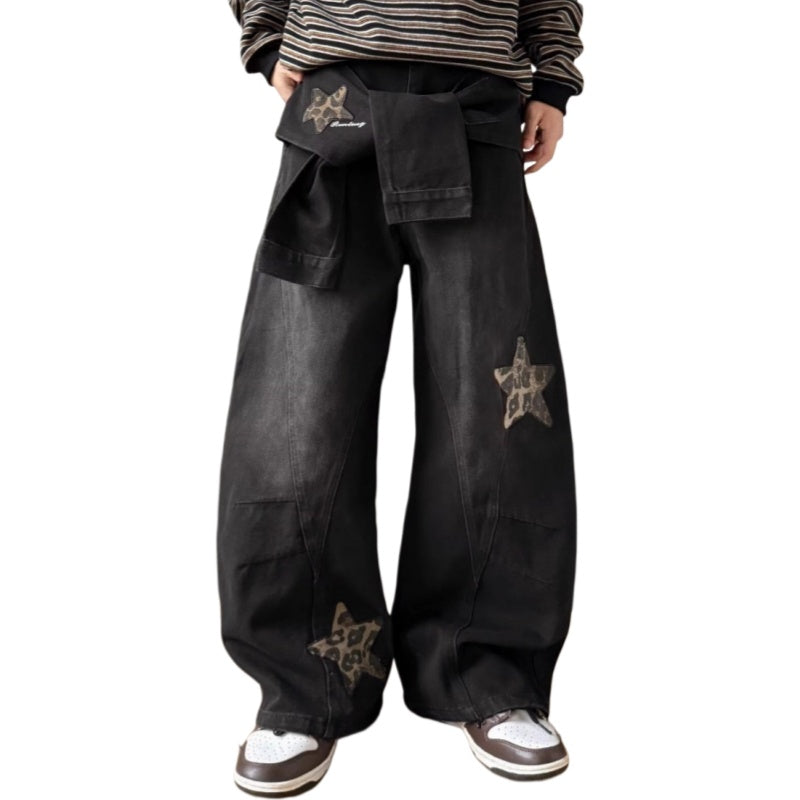 Vintage Star Patch Wide Leg Denim Pants