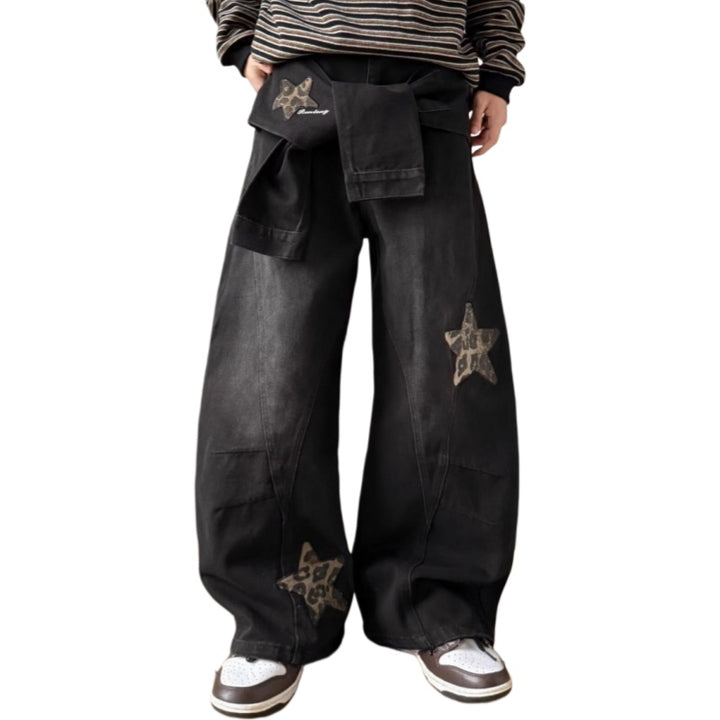 Vintage Star Patch Wide Leg Denim Pants