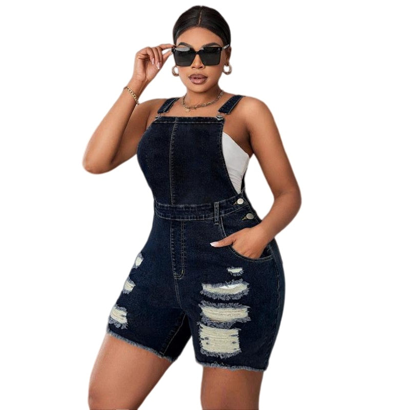 Plus Size Distressed Denim Overall Shorts