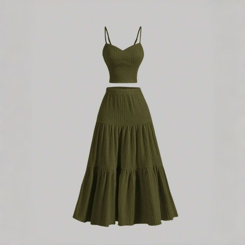 Solid Slim Cami A Line Skirt Set