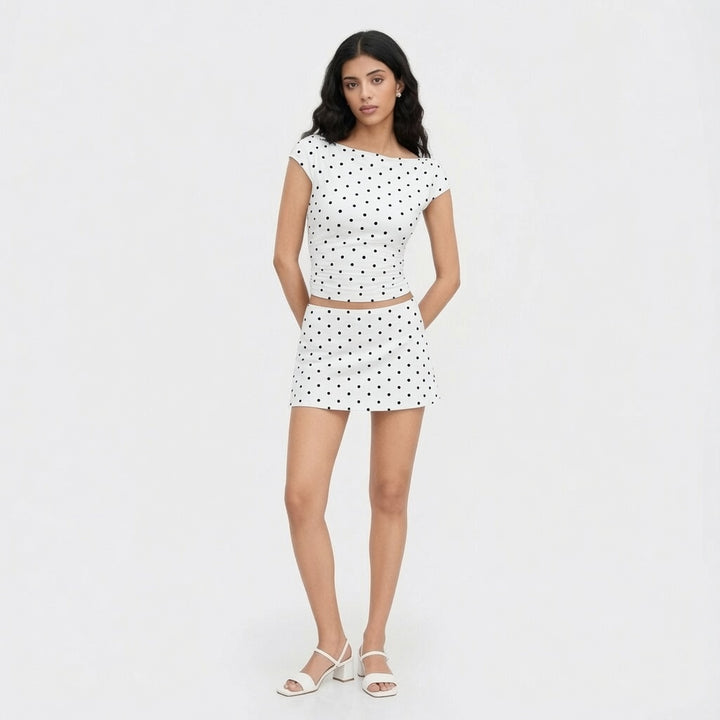 Polka Dot Tee High Waist Skirt Set