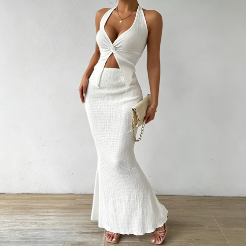 Elegant Halter Midi Skirt Set
