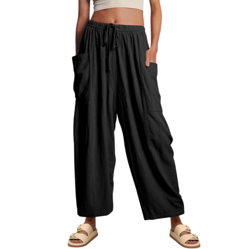 Pleated Mid Rise Elastic Waist Cropped Pants