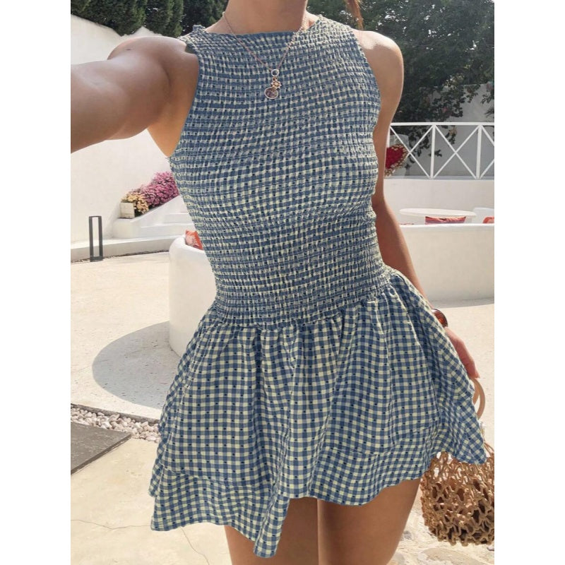 Sleeveless Plaid Asym Bodycon Dress