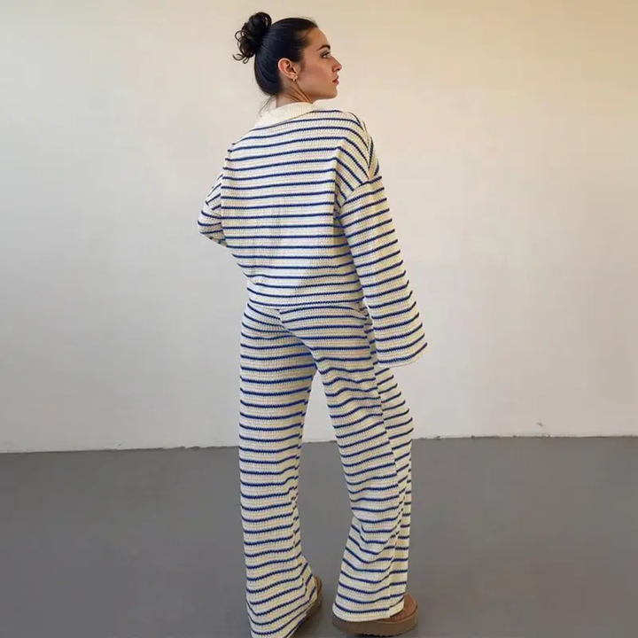 Women Lapel Neck Knit Lounge Set