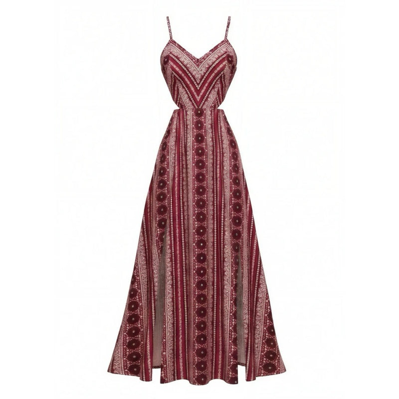 Boho Smocked High Slit Maxi Dress