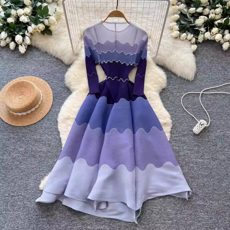 Pleated Ombre Bounce Midi Dress