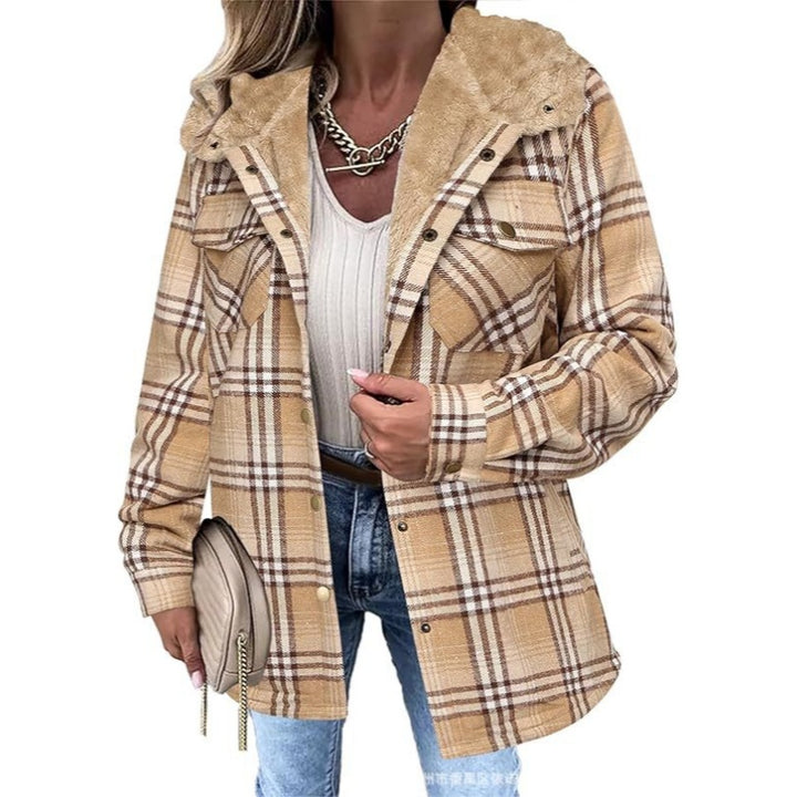 Plaid Faux Fur Collar Shacket