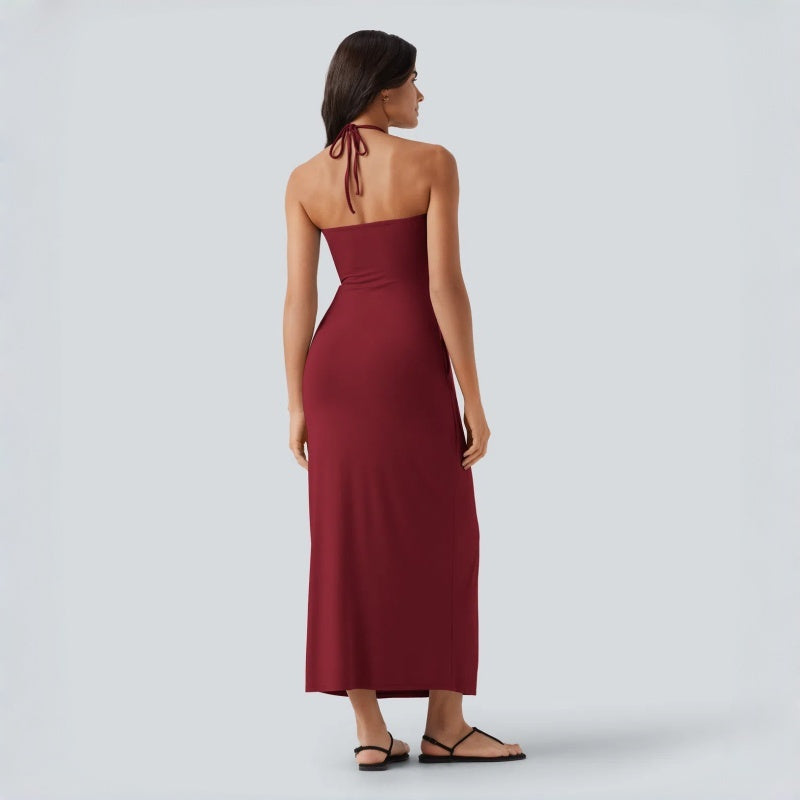 Backless Halter Tie Pocket Maxi Dress