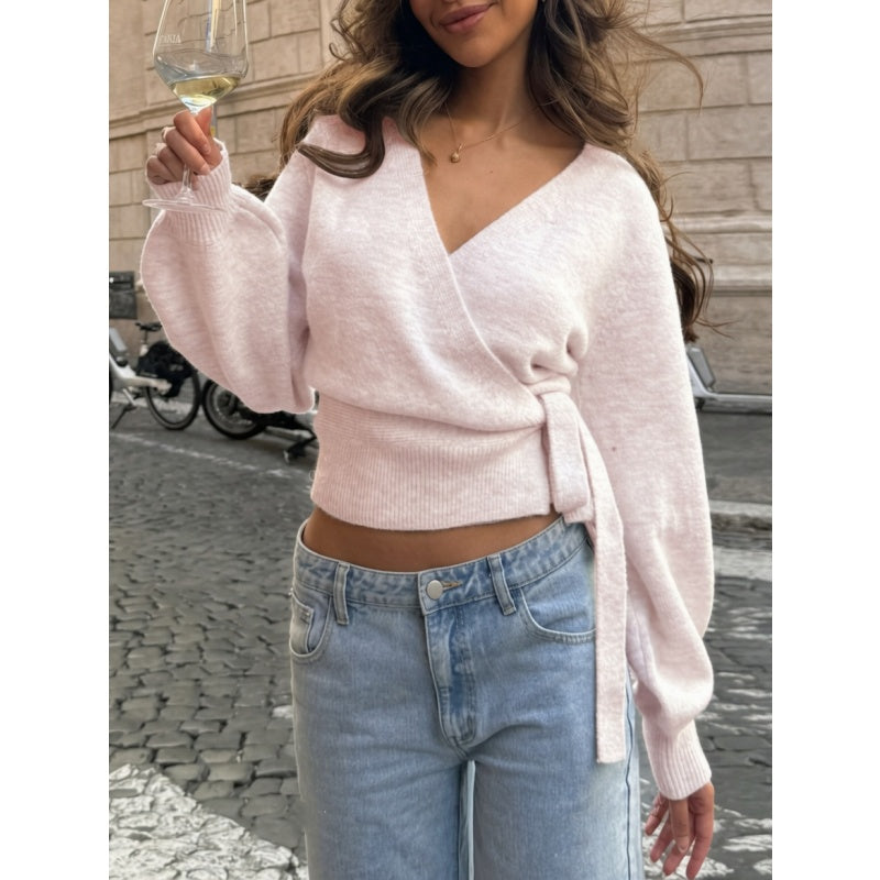 Wrap V Neck Knit Top