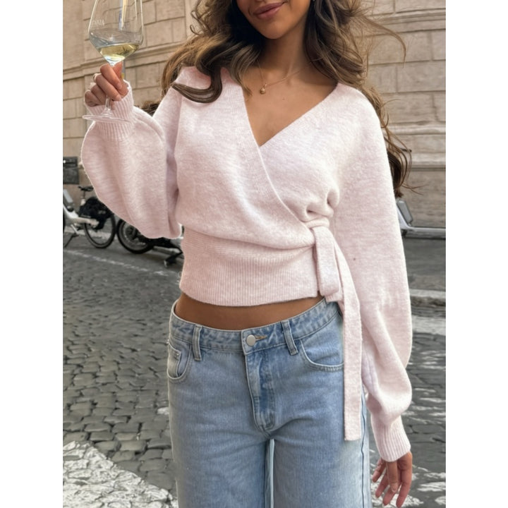 Wrap V Neck Knit Top
