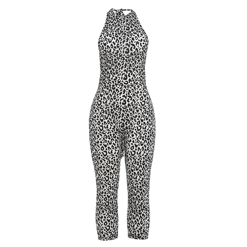 Leopard Print Backless Bodycon Jumpsuit